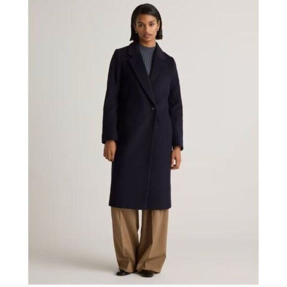 Quince Italian Wool Classic Single-Breasted Coat XS Cadet Navy NWT - Picture 1 of 11